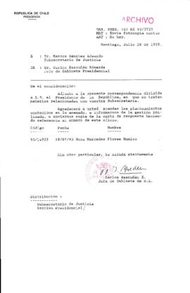 [Oficio Gab. Pres. Ord. N° 3729 de  Jefe de Gabinete Presidencial, remite copia de carta que se indica]