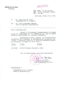 [Carta del Jefe de Gabinete de la Presidencia a Intendente de la V Región]