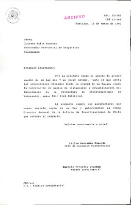 [Carta de respuesta dirigida a Gobernador de Valparaíso sobre cancelación de gastos médicos de funcionario]