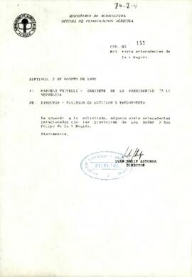 Ord. N°151 De la Oficina de Planificación Agrícola del Ministerio de Agricultura, Del Director de División y Presupuestos, sr. Iván Nazif Astorga