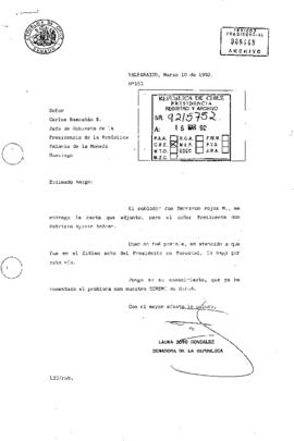 Carta de la Senadora de la República, Laura Soto González, dirigida al Señor Carlos Bascuñán E. Jefe de Gabinete de la Presidencia de la República