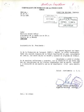 [Carta de CORFO l. Región, al Presidente de la República].