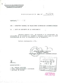 [Memorandum N° 4324 de Director de Relaciones Económicas Internacionales, remite acuerdo]