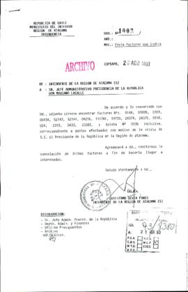 [Carta del Intendente de la Región de Atacama, adjunta boletas correspondientes a gastos del sr. ...