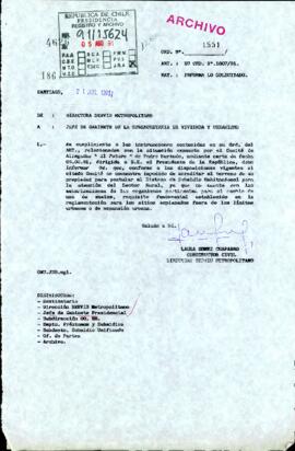 Carta en respuesta a la situación expuesta por el Comité de Allegades " El Futuro " de Padre Hurtado