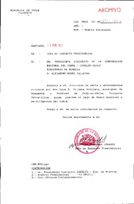 [Remite fotocopia de carta que se indica a Presidente Ejecutivo de CODELCO]