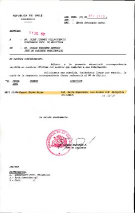 [Remite correspondencia a Gobernador Prov. de Melipilla]
