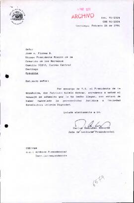 Carta agradecimiento por mensaje de adhesión que le ha hecho llegar, con motivo de haber cancelado la personalidad jurídica a Sociedad Benefactora Colonia Dignidad.