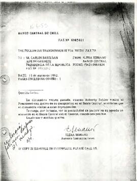 Fax de invitación al Banco Central en 1992