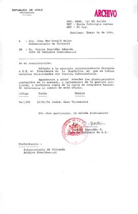 [Oficio Ord. N° 250 de Jefe de Gabinete Presidencial, remite copia de carta que se indica]
