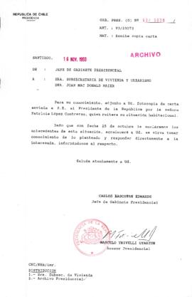 [Oficio Gab. Pres. N° 5938 de Jefe de Gabinete Presidencial, remite copia de carta que se indica]