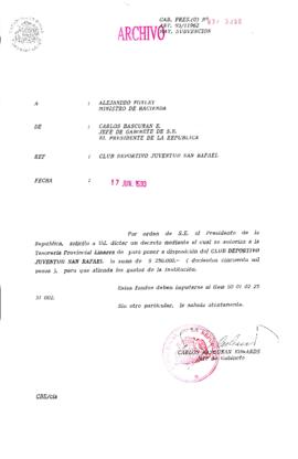 [Oficio  Gab. Pres. Ord. N° 3050 de  Jefe de Gabinete Presidencial, subvención]