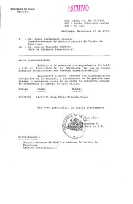 [Oficio Gab. Pres. N° 5906 de Jefe de Gabinete Presidencial, remite copia de carta que se indica]