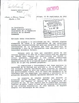 [Carta del Embajador Patricio Leiva dirigida al Presidente Patricio Aylwi, referente a relaciones económicas internacionales]