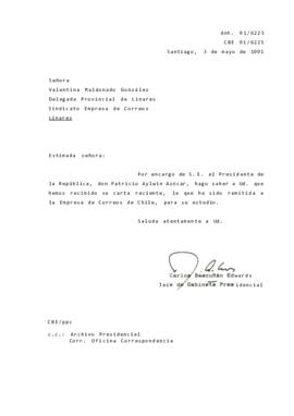 Carta remitida a empresa Correos de Chile