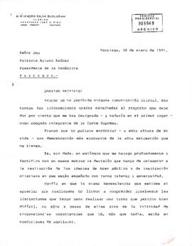 Carta del abogado, sr. Alejandro Silva Bascuñán, dirigida al Señor don Patricio Aylwin Azúcar, Presidente de la República