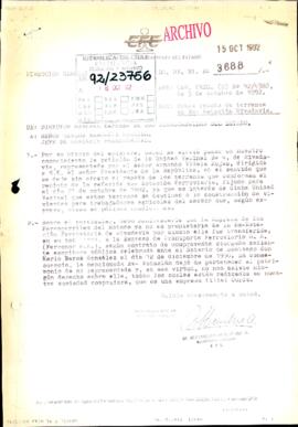 [Oficio Ord. Nº 3688 de Director General de EFE, responde en relación a terrenos ex-Estación Rivadavia]