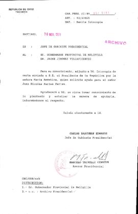 [Oficio Gab. Pres. Ord. N° 6161 de Jefe de Gabinete Presidencial, remite copia de carta que se indica]