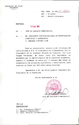 Se envía fotocopia de carta de la Academia Chilena de Ciencias, don Luis Vargas Fernández,