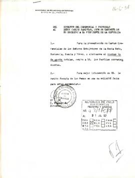 Carta del Director del Ceremonial y Protocolo del Ministerio de RR.EE. sr. C. Klammer B., dirigida al Señor Carlos Bascuñán, Jefe de Gabinete Presidencial, con referencia a la presentación de Cartas Credenciales de algunas embajadas