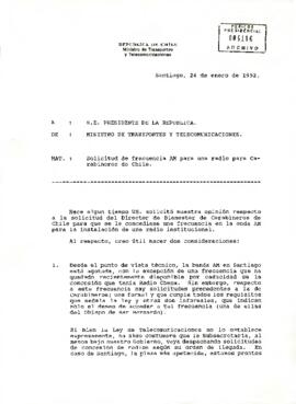 Carta del Ministro de Transportes y Telecomunicaciones, sr. Germán Correa Díaz, dirigida a S.E. El Presidente de la República de Chile