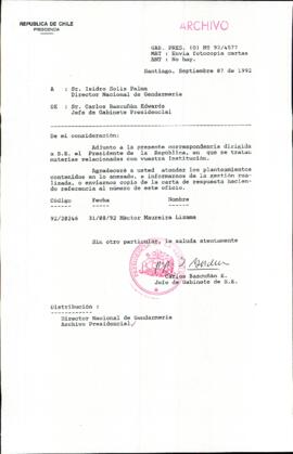 [Carta del Jefe de Gabinete de la Presidencia a Director Nacional de Gendarmería]