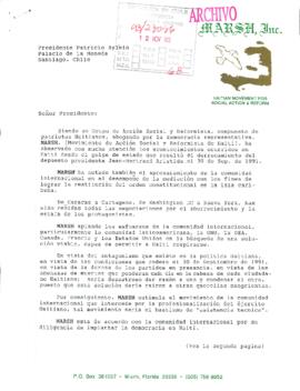 [Carta del Movimiento de Acción Social y Reformista de Haití dirigida al Presidente Patricio Aylwin, mediante la cual exponen situaciones tras el Golpe de Estado acaecido en esa nación]]