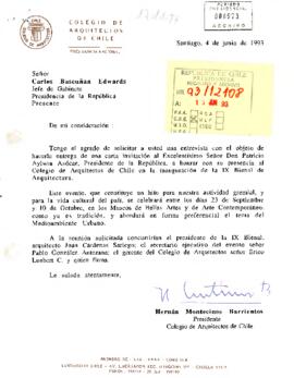 [Carta del Colegio de Arquitectos de Chile]