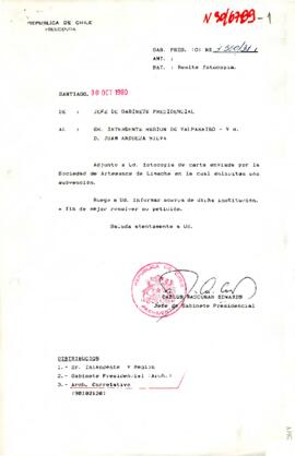 [Carta de Jefe de Gabinete Presidencial sobre Subvención para Sociedad de Artesanos de Limache]