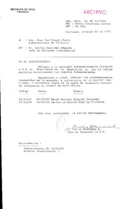 [Oficio Gab. Pres. Ord. N° 5186 de Jefe de Gabinete Presidencial, remite copia de carta que se indica]