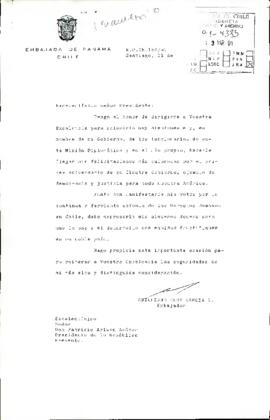 [Saludo de Embajador de Panamá en Chile al cumplirse un año de mandato del Presidente Aylwin]