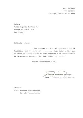 Carta remitida a la Subsecretaria de Carabineros