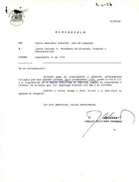 Carta del Señor Carlos Bascuñán, Jefe de Gabinete, dirigida al sr. Carlos Ominami P., Ministerio de Economía, Fomento y Reconstrucción, con referencia a la Invitación al Presidente para que asista a la Inauguración de Planta Industrial de Maltería en Concepción