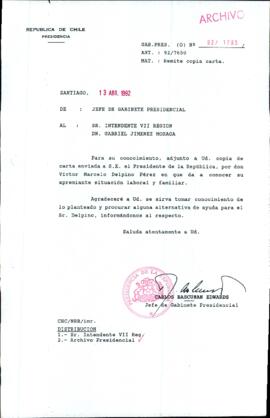 [Carta del Jefe de Gabinete de la Presidencia a Intendente de la VII Región]