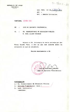 [Carta del Jefe de Gabinete Presidencial a Subsecretario de Educación, Raúl Allard]