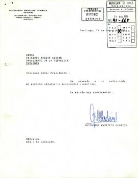 Carta del Diputado, sr. Gutenberg Martínez Ocamica, dirigida al sr. Patricio Aylwin Azócar, Presidente de la República