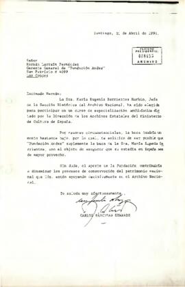 Carta del sr. Carlos Bascuñán Edwards, dirigida al Señor Hernán Larraín Fernández, Gerente General de "Fundación Andes"