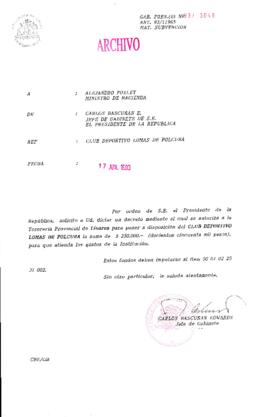 [Oficio  Gab. Pres. Ord. N° 3046 de  Jefe de Gabinete Presidencial, subvención]