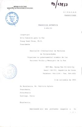 [Remite discurso del Presidente en el  XII aniversario del Día Internacional de la Paz]
