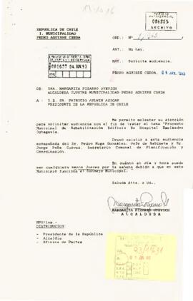 [Carta: petición audiencia a S . E El Presidente de la República,  de  Alcaldesa de P.A.C ]