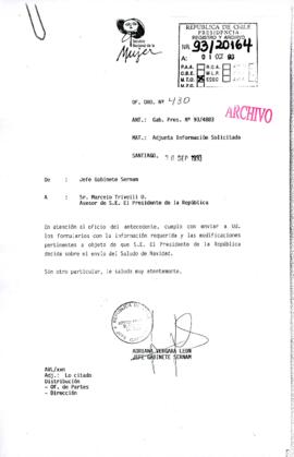 [Oficio Ord. N° 430 de Jefe de Gabinte SERNAM, adjunta información solicitada]