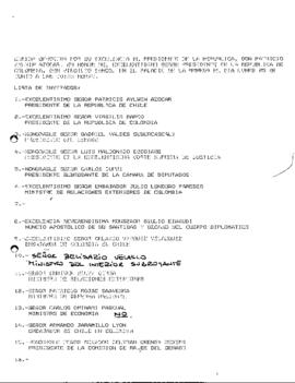 Lista de invitados a la cena ofrecida por el Presidente de Chile, sr. Patricio Aylwin, en honor del Presidente de Colombia, sr. Virgilio Barco