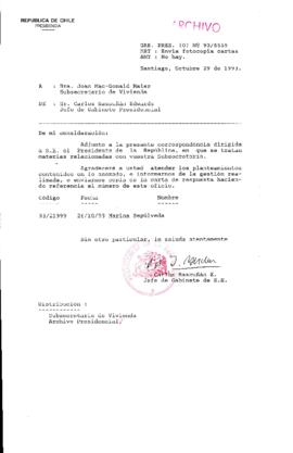 [Oficio Gab. Pres. Ord. N° 5359 de  Jefe de Gabinete Presidencial, remite copia de carta que se indica]