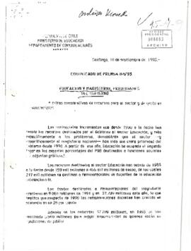 Comunicado de Prensa 84/93 Educación, Magisterio y Prioridades del Gobierno