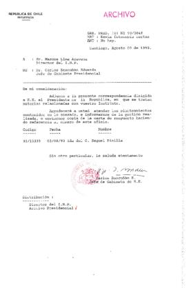 [Oficio Gab. Pres. Ord. N° 3848 de  Jefe de Gabinete Presidencial, remite copia de carta que se indica]