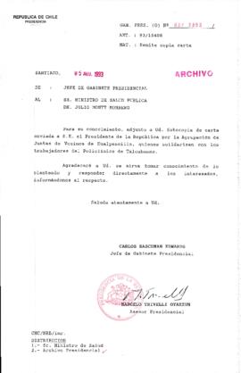 [Oficio  Gab. Pres. Ord. N° 3963 de Jefe de Gabinete Presidencial, remite copia de carta que se indica]