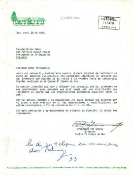 Carta desde el Centro El Canelo de Nos, de su Director, sr. Francisco Vío Grossi, dirigida al Excelentísimo Señor Don Patricio Aylwin Azócar Presidente de la República
