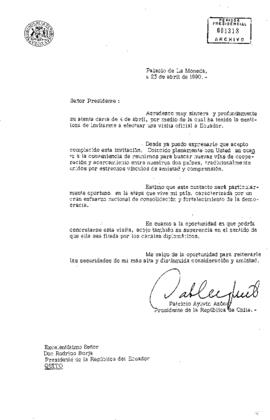 [Carta del Presidente Patricio Aylwin al Presidente Rodrigo Borja]