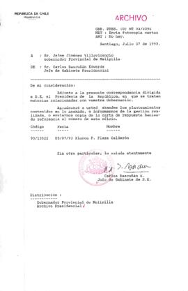 [Oficio  Gab. Pres. Ord. N°  3395 de Jefe de Gabinete Presidencial, remite copia de carta que se indica]