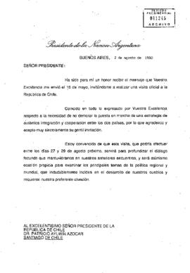 [Carta del Presidente de la Republica de Argentina al Presidente Aylwin, aceptando invitación a v...